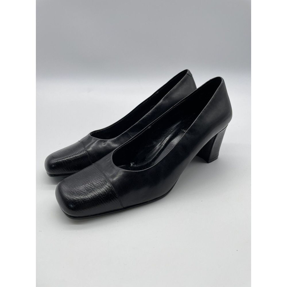 Etienne Aigner Black Leather Black Toe Cap Oprah  Pumps Heels Women's Sz 7.5